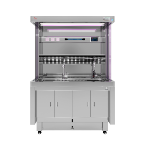 304 Stainless Steel Grossing Station with dual-side tempered glass, UV sterilization, adjustable height, and formalin filling system