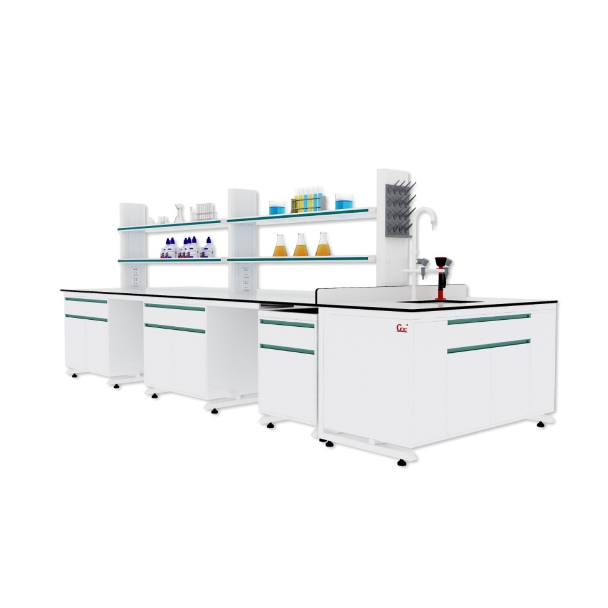 Multi-functional laboratory bench with ultrasonic cleaning, height adjustment, and safety features