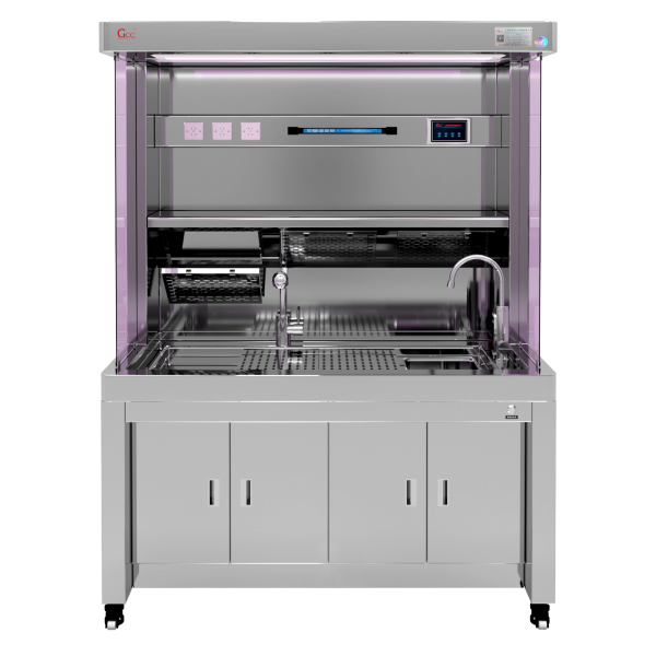 304 Stainless Steel Grossing Station with dual-side tempered glass, UV sterilization, and bone tissue crusher