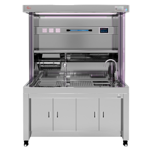 Stainless steel Grossing Station with laminar airflow and down-draft ventilation