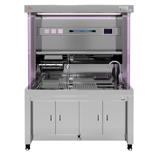 Stainless steel Grossing Station with laminar airflow and down-draft ventilation
