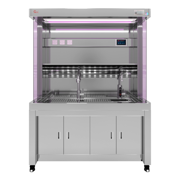 304 Stainless Steel Grossing Station with dual-side tempered glass, UV sterilization, and bone tissue crusher