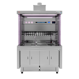 Grossing Station with dual-side tempered glass windows, UV sterilization, and adjustable height