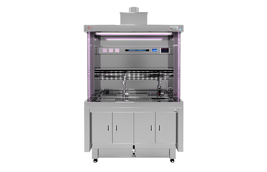 Pathology grossing station with stainless steel construction and ventilation system