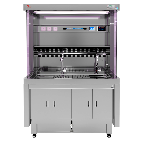 Grossing Station with dual-side tempered glass, UV sterilization, and adjustable height