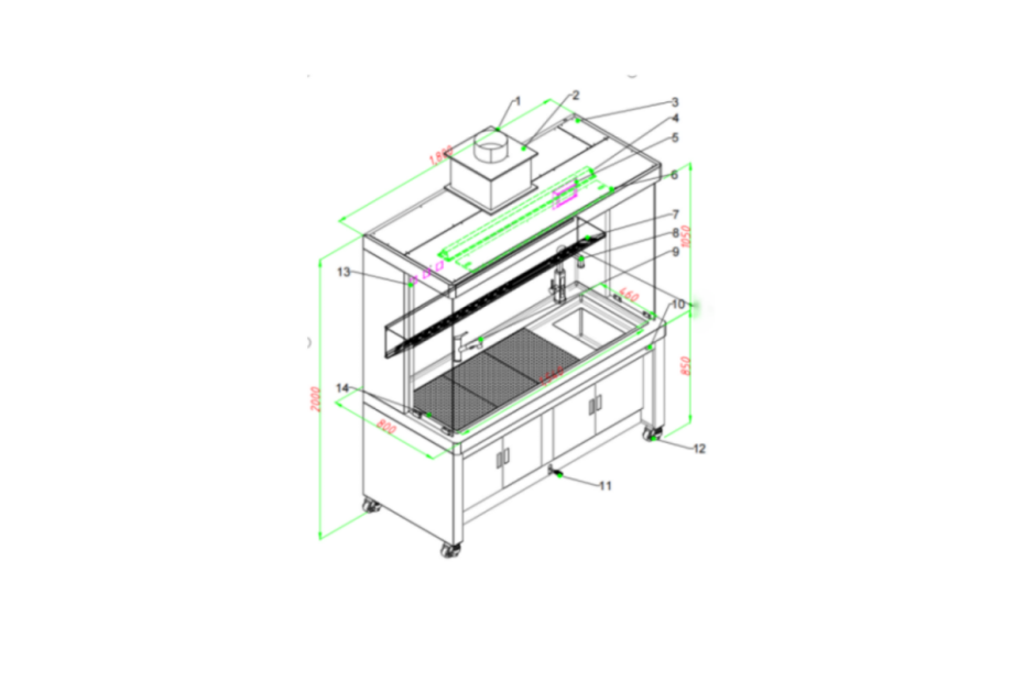 Modular Pathology Grossing Table with Fume Hood