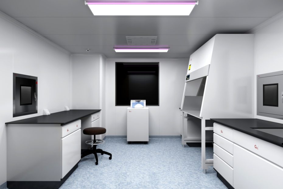 A modern pathology department showing a pathologist discussing a diagnosis with a clinician in a well-equipped medical laboratory.