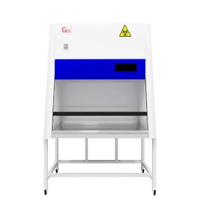 Biosafety cabinet with HEPA filtration and negative pressure design for safe handling of biohazardous materials in laboratories.