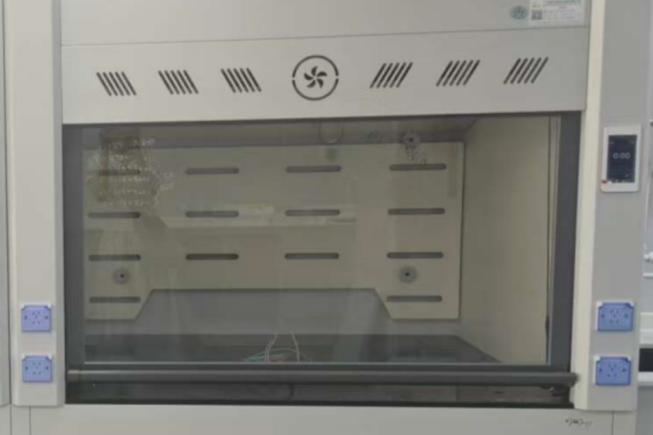 Smart fume hood control panel displaying real-time airflow monitoring for enhanced laboratory safety