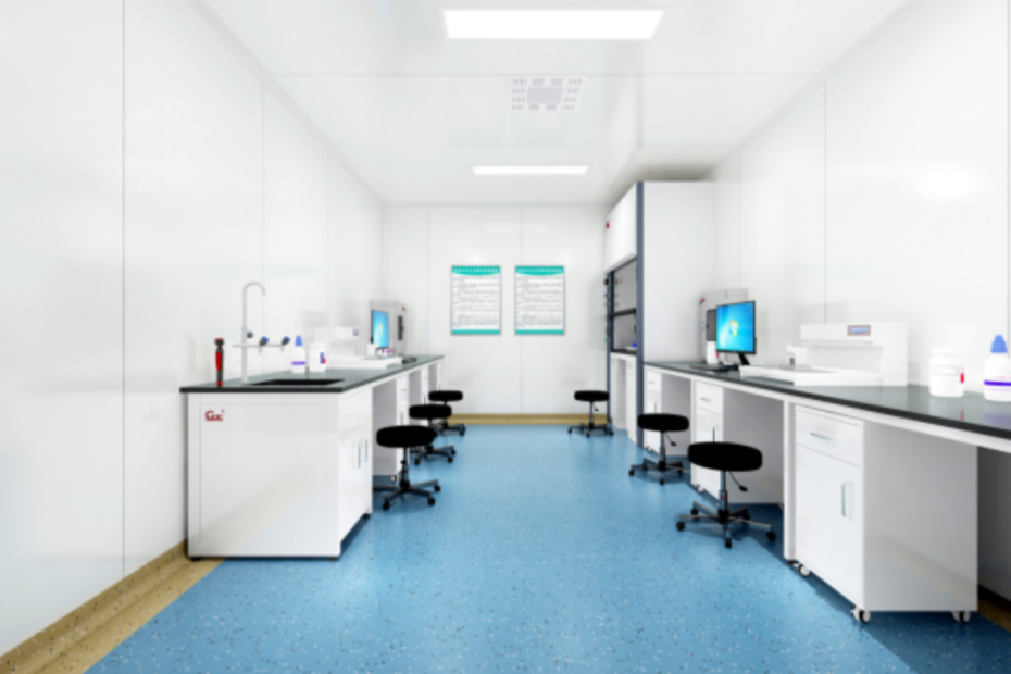 Pathology laboratory functional zoning layout showing sample processing, diagnosis, and storage areas