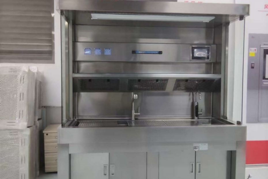 Custom stainless steel pathology grossing station for hospital laboratories