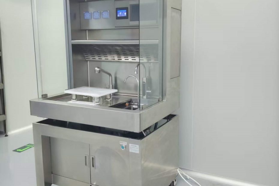 Pathology grossing station with stainless steel work surface and down-draft ventilation system