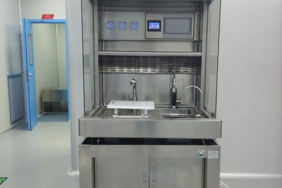 Pathology grossing station with stainless steel work surface and ventilation system for safe tissue specimen processing