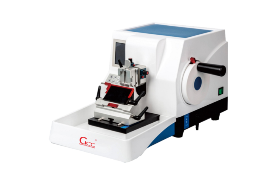 rotary microtome in pathology lab for paraffin tissue sectioning