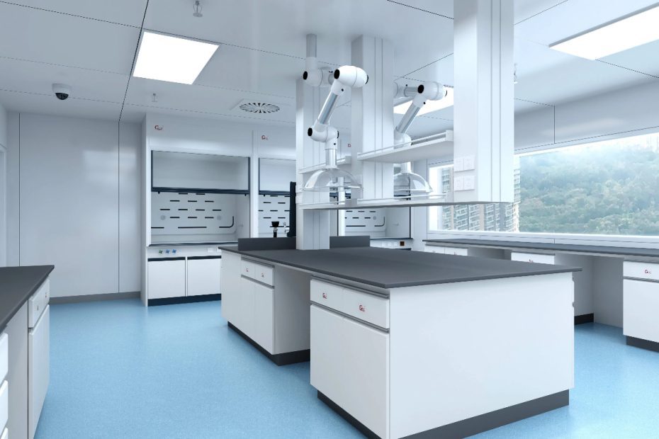 Molecular pathology laboratory with PCR workflow, NGS testing area, and contamination-controlled laboratory design