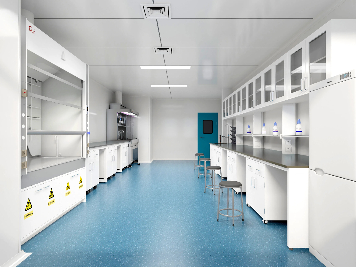 Pathology laboratory ventilation requirements showing air changes per hour, pressure control, and exhaust systems for grossing, processing, staining, and microscopy areas.