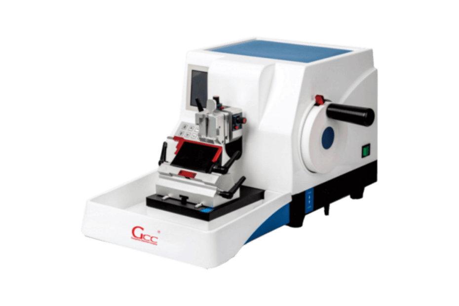Rotary microtome for precision tissue sectioning in pathology and histology laboratories